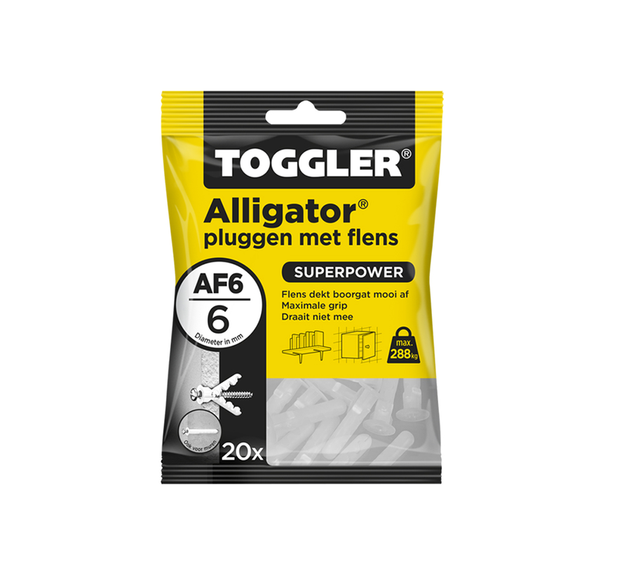 Toggler - A - Alligator pluggen met flens - 6mm (20 stuks)