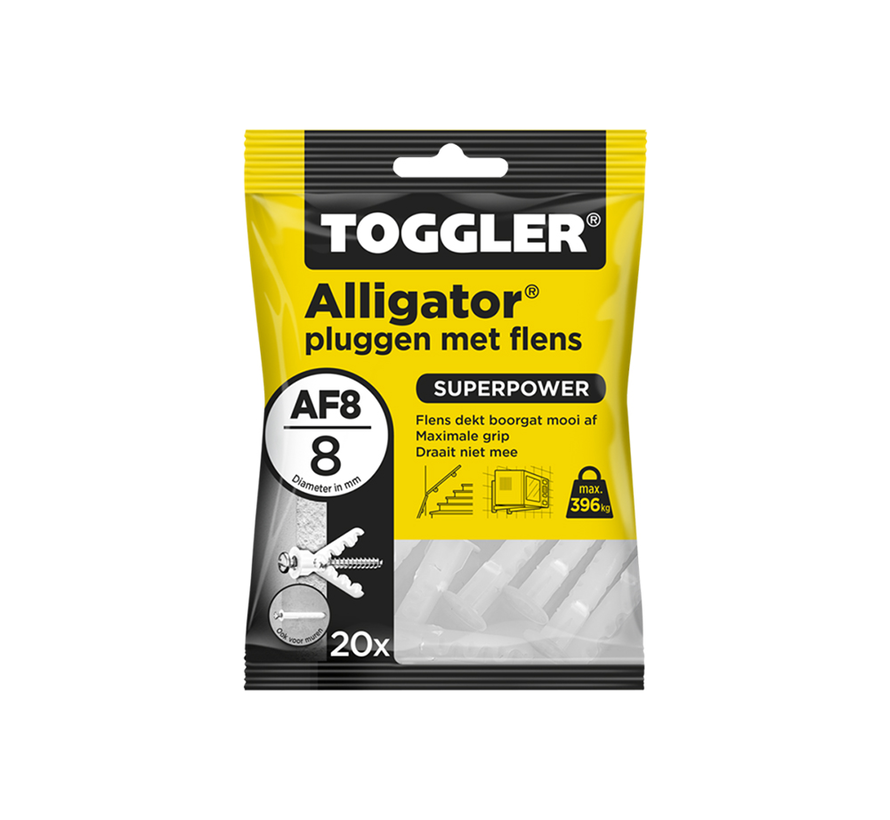 Toggler - A - Alligator pluggen met flens - 8mm (20 stuks)