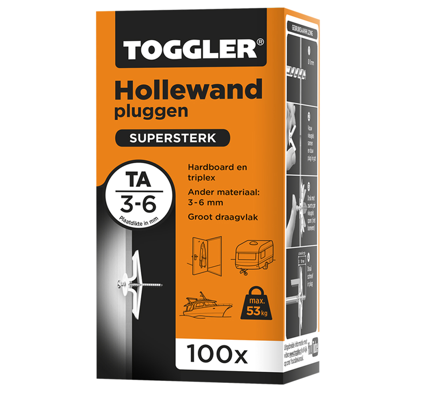 Toggler - TA - Hollewandpluggen - 3-6mm plaatdikte (100 stuks)