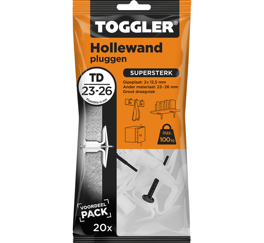 Toggler - TD - Hollewandpluggen - 23-26mm plaatdikte (20 stuks)