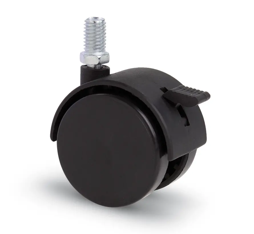 Meubelwiel met kap 50mm Nylon dubbel hard bout M10 geremd