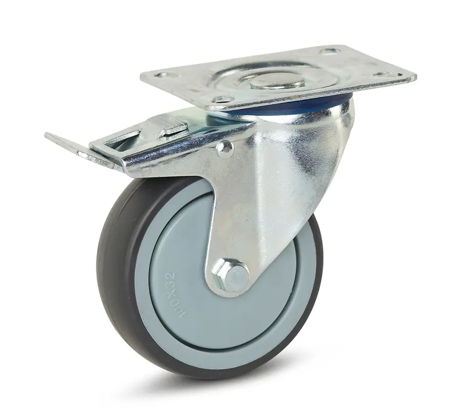 Apparaten zwenkwiel geremd met topplaat - 100mm - 110kg