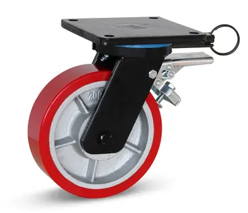 MESO PU extra zwaarlast zwenkwiel geremd met topplaat en richtingvastzetter - 200mm - 1400kg
