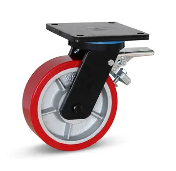 MESO PU extra zwaarlast zwenkwiel geremd met topplaat - 200mm - 1400kg