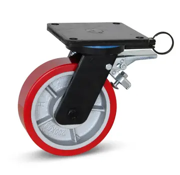 MESO PU extra zwaarlast zwenkwiel geremd met topplaat en richtingvastzetter - 150mm - 1000kg