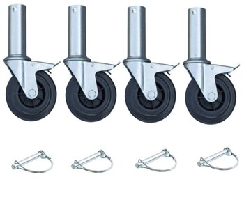 MESO Set van 4 stuks rubberen steigerwielen - 100 mm - 75 kg