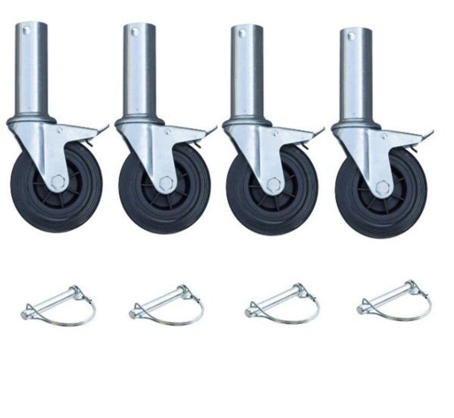 Set van 4 stuks rubberen steigerwielen - 125mm - 120 kg
