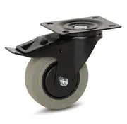 MESO Grijs Rubber zwenkwiel zwarte behuizing geremd met topplaat - 100mm - 150kg