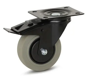 MESO Grijs Rubber zwenkwiel zwarte behuizing geremd met topplaat - 100mm - 150kg