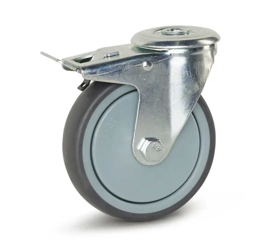 Apparaten zwenkwiel geremd met centraal gat - 125mm - 100kg C