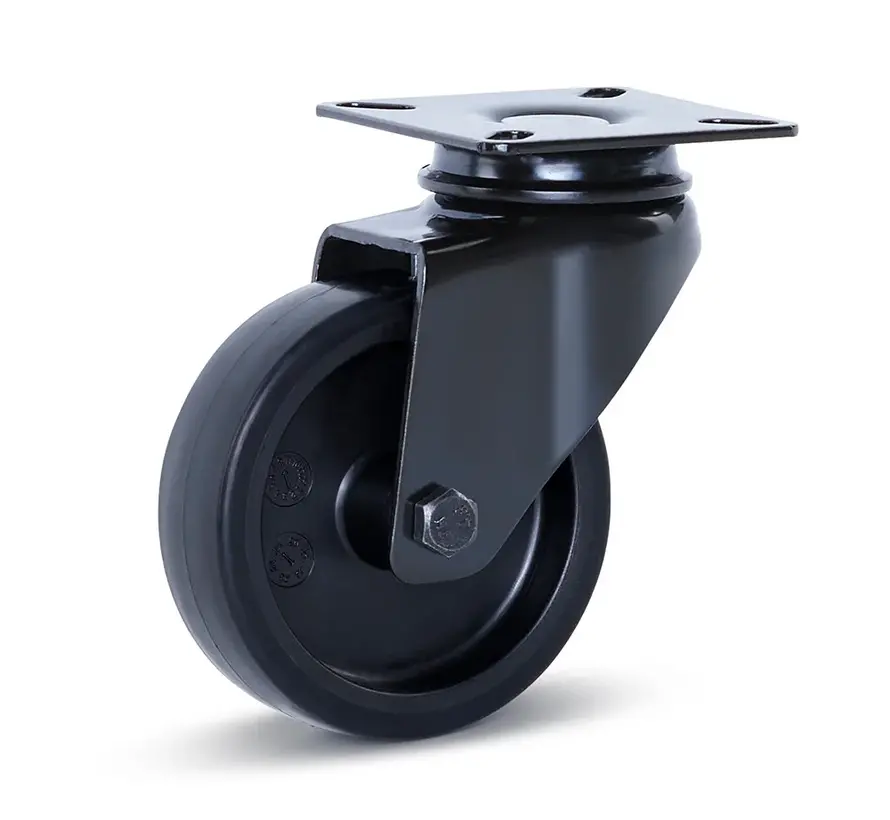 Meubel zwenkwiel zwart met topplaat - 75mm - 60kg