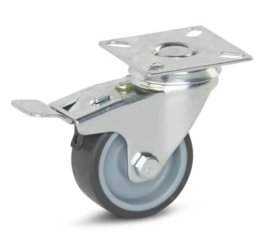 Meubel zwenkwiel geremd met topplaat - 50mm - 40kg