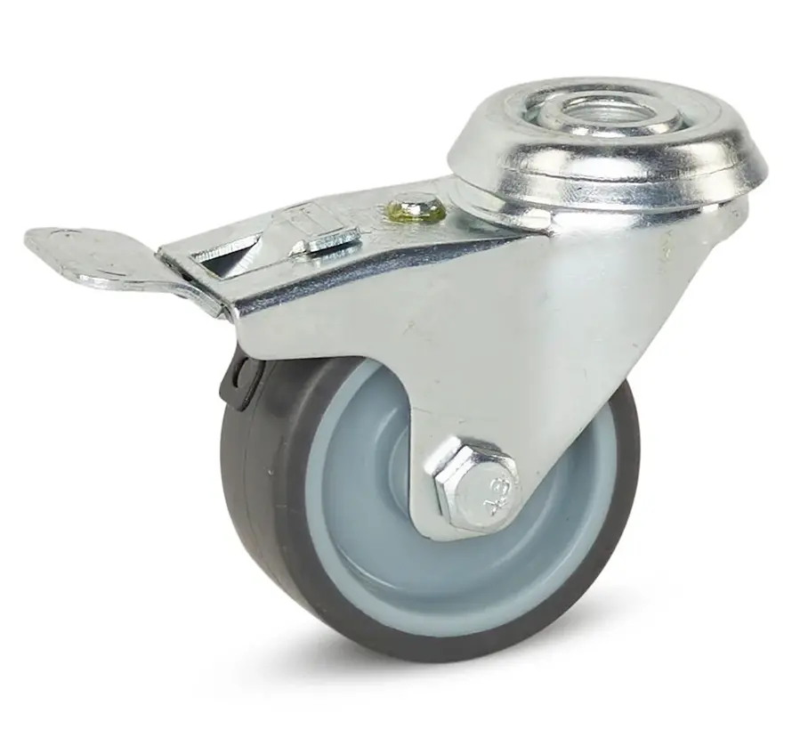 Meubel zwenkwiel geremd met centraal gat - 50mm - 40kg