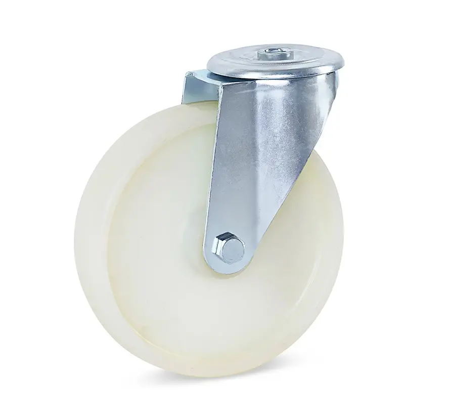 Nylon zwenkwiel met centraal gat - 200mm - 400kg