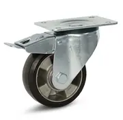 MESO Zwart elastisch rubber zwenkwiel geremd met topplaat - 125mm - 300kg
