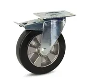 MESO Zwart elastisch rubber zwenkwiel geremd met topplaat - 200mm - 450kg