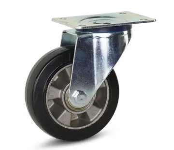 MESO Zwart elastisch rubber zwenkwiel  met topplaat - 150mm - 330kg