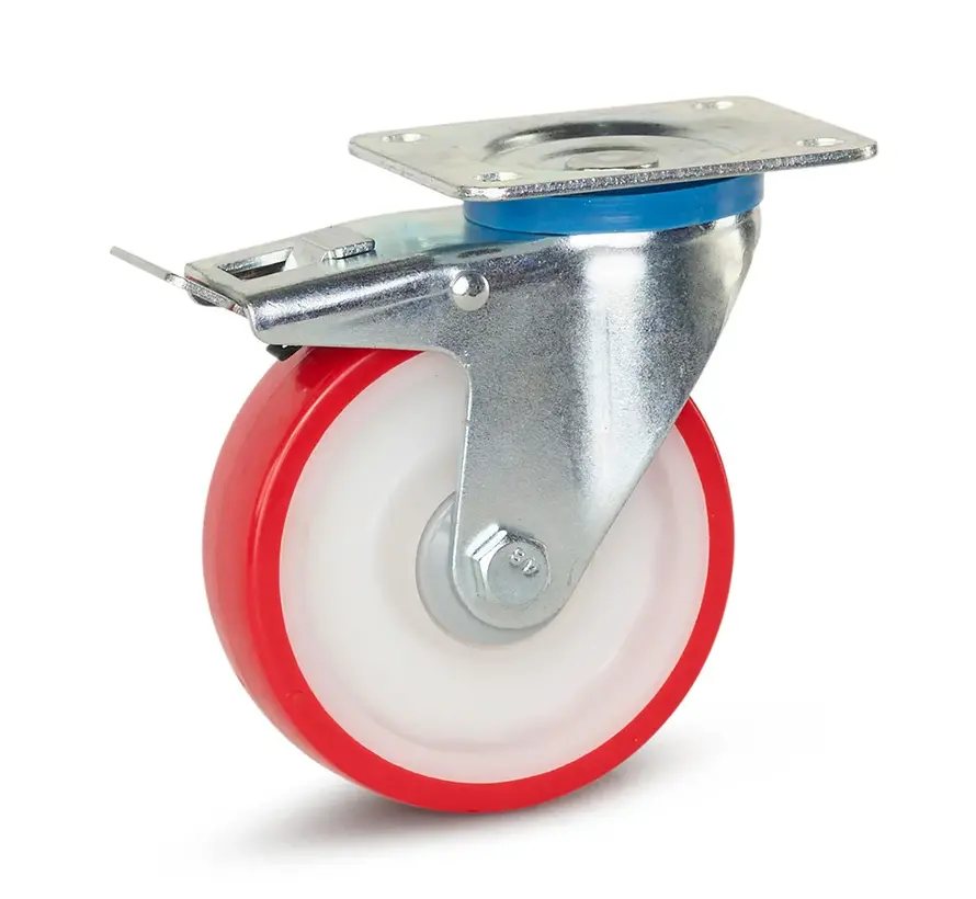 PU zwenkwiel geremd met topplaat - 125mm - 230kg