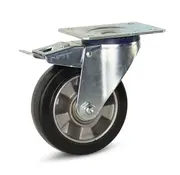 MESO Zwart elastisch rubber zwenkwiel geremd met topplaat - 150mm - 330kg