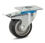 MESO Zwart elastisch rubber zwenkwiel geremd met topplaat - 100mm - 220kg