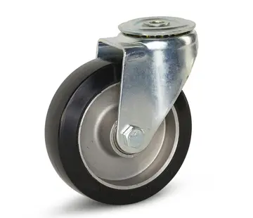 MESO Zwart elastisch rubber zwenkwiel 125mm met centraal gat - 300kg