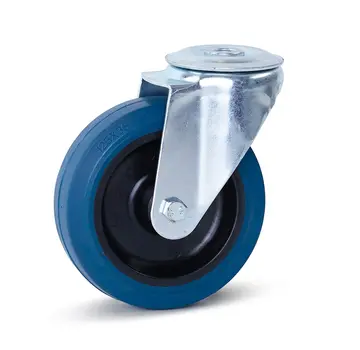 MESO Blauw elastisch rubber zwenkwiel met centraal gat - 125mm - 180kg