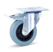MESO Grijs rubber zwenkwiel geremd met topplaat - 100mm - 75kg  - Streeploos