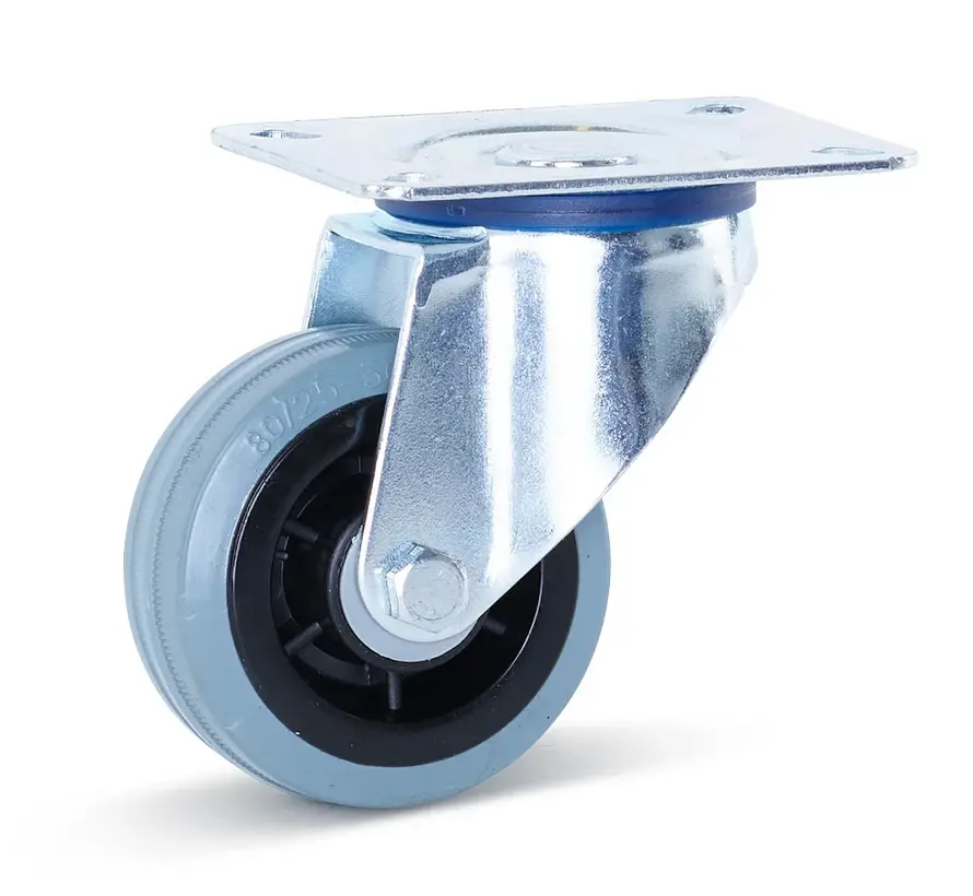 Grijs rubber zwenkwiel met topplaat - 80mm - 60kg - Streeploos