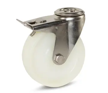 MESO Nylon RVS zwenkwiel geremd met centraal gat - 125mm - 220kg
