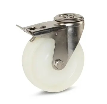MESO Nylon RVS zwenkwiel geremd met centraal gat - 125mm - 220kg