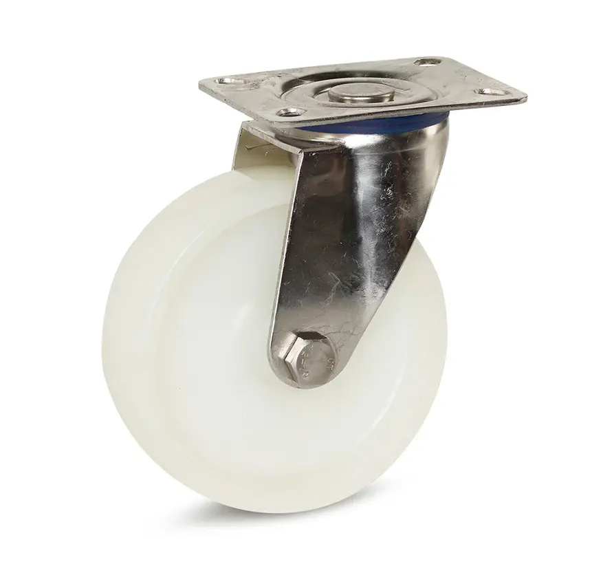 Nylon RVS zwenkwiel met topplaat - 125mm - 220kg