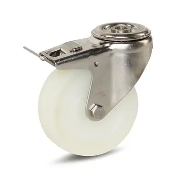 MESO Nylon RVS zwenkwiel geremd met centraal gat - 100mm - 180kg