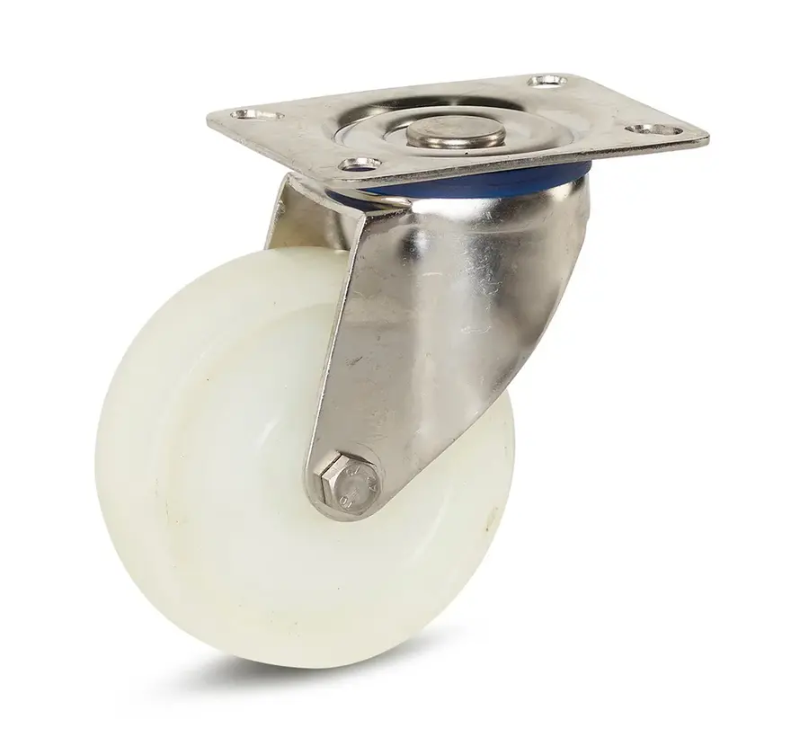 Nylon RVS zwenkwiel met topplaat - 100mm - 180kg