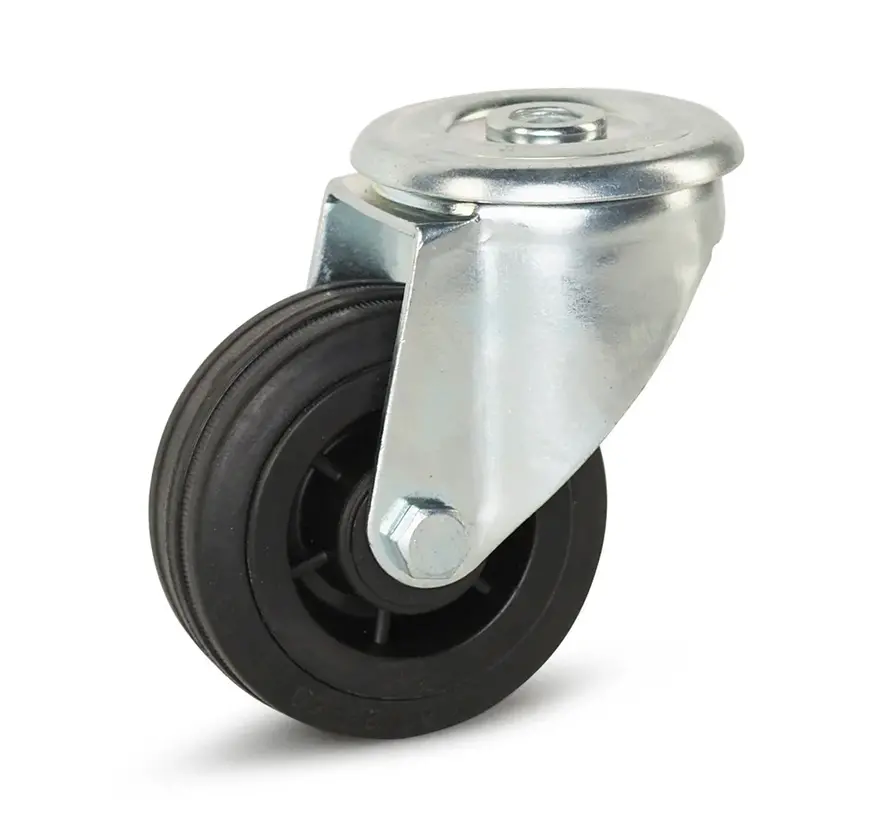 Rubber zwenkwiel met centraal gat - 80mm - 60kg
