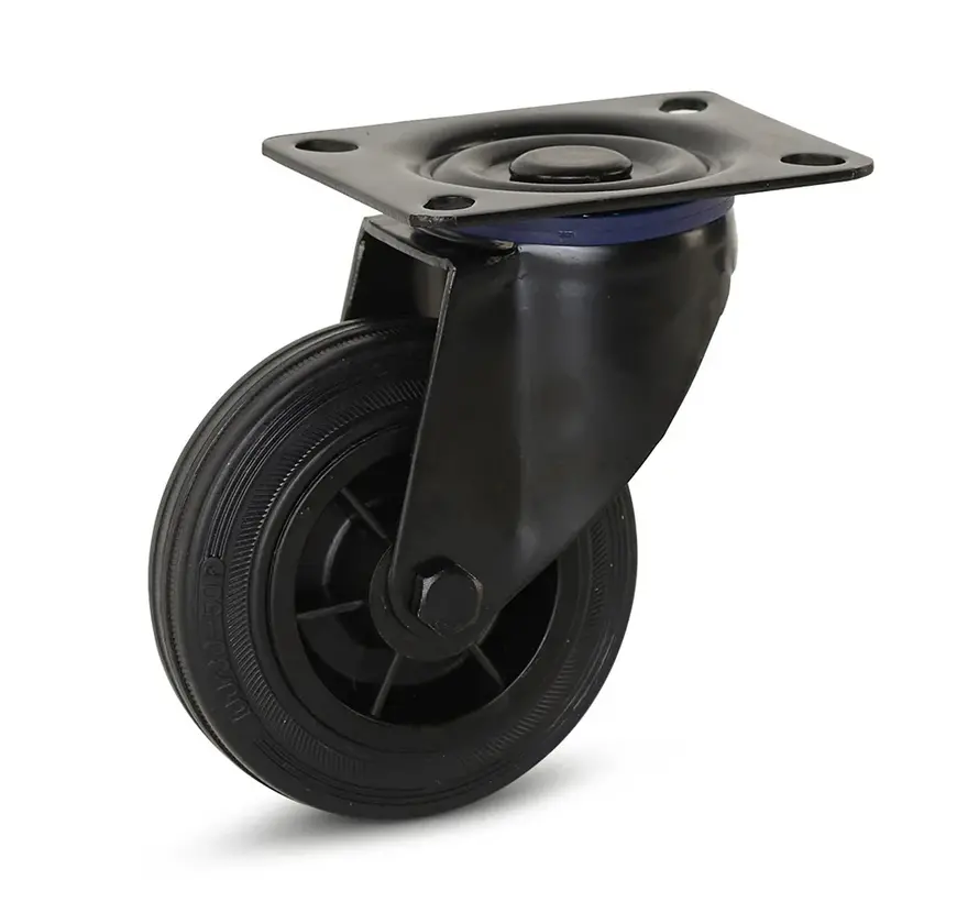 Zwart rubber zwenkwiel met topplaat - 100mm - 75kg