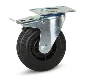 MESO Rubber zwenkwiel geremd met topplaat - 125mm - 90kg