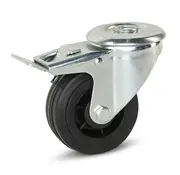 MESO Rubber zwenkwiel geremd met centraal gat - 80mm - 60kg