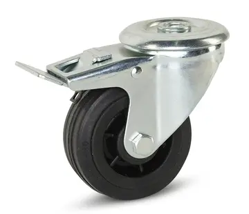 MESO Rubber zwenkwiel geremd met centraal gat - 80mm - 60kg