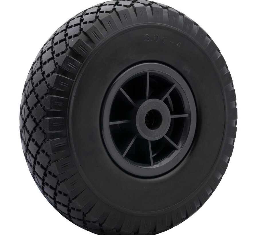 Steekwagenwiel / Bolderkarwiel 3.00-4  - Anti lek (PU)  Zwart/Zwart, Draagvermogen 125kg -