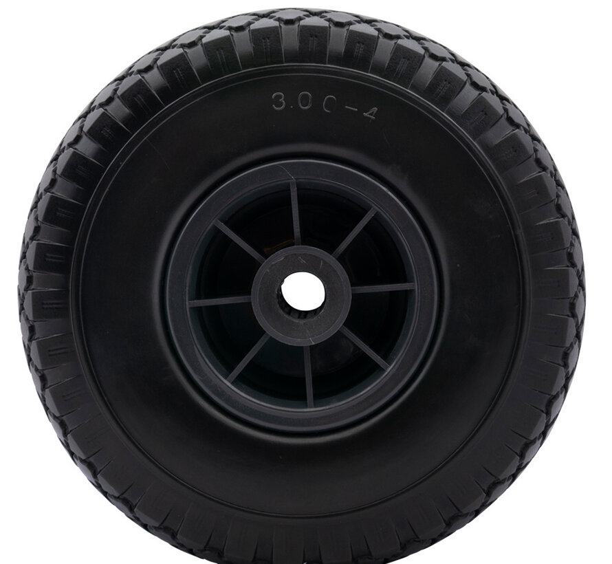 Steekwagenwiel / Bolderkarwiel 3.00-4  - Anti lek (PU)  Zwart/Zwart, Draagvermogen 125kg -