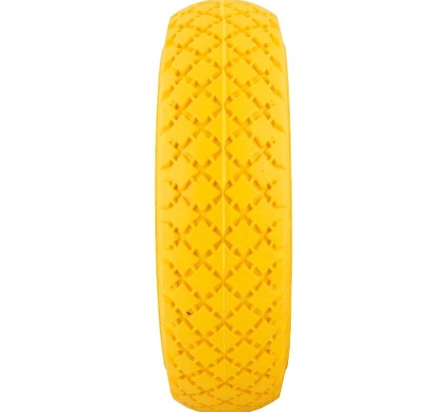Steekwagenwiel / Bolderkarwiel 3.00-4  - Anti lek (PU)  Metalen Velg, Geel/Rood - Kogellager, Draagvermogen 125kg -