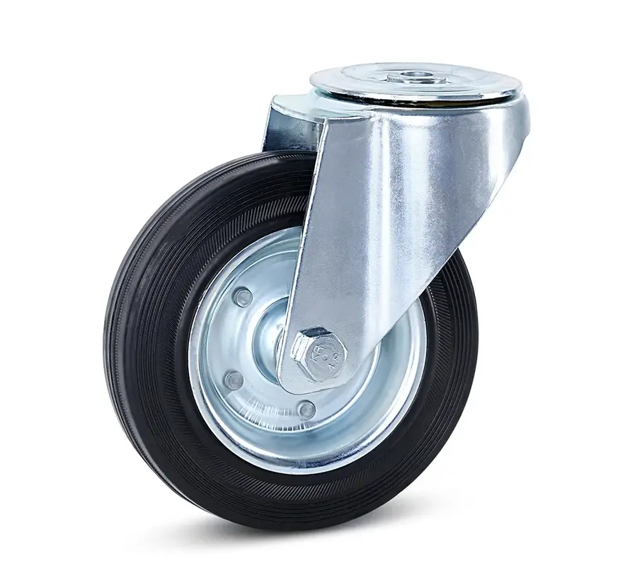 Reukloos rubber zwenkwiel met centraal gat - 160mm - 140kg