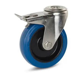MESO Elastisch rubber RVS zwenkwiel geremd met centraal gat - 125mm - 120kg