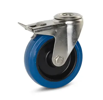 MESO Elastisch rubber RVS zwenkwiel geremd met centraal gat - 125mm - 120kg