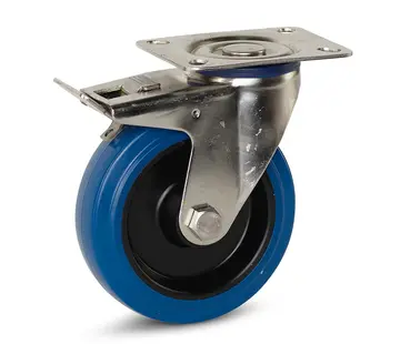 MESO Elastisch rubber RVS zwenkwiel geremd met topplaat - 125mm - 120kg