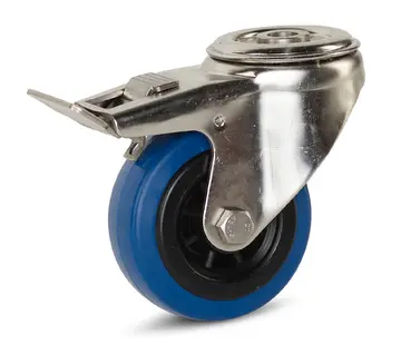 MESO Elastisch rubber RVS zwenkwiel geremd met centraal - 80mm - 80kg