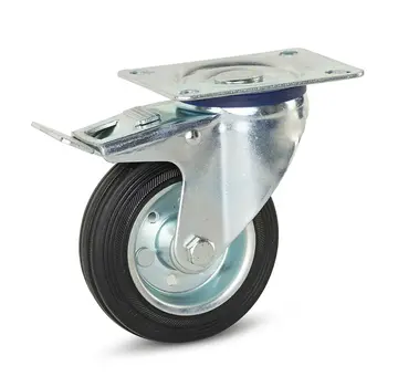 MESO Reukloos rubber zwenkwiel geremd met topplaat - 100mm - 75kg