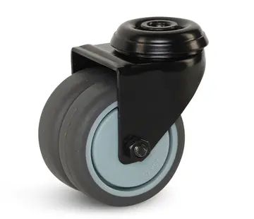 MESO Dubbel zwenkwiel met zwarte behuizing en centraal gat - 75mm - 150kg