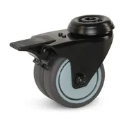 MESO Dubbel zwenkwiel geremd en zwarte behuizing met centraal gat - 75mm - 150kg