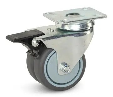 MESO Dubbel zwenkwiel geremd met topplaat - 75mm - 150kg